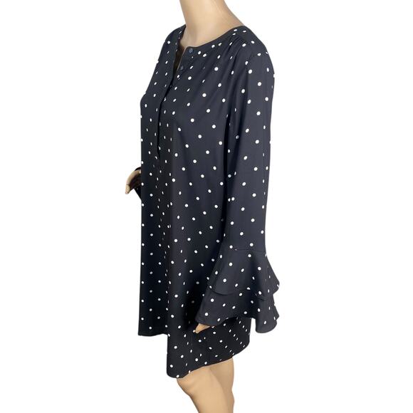 NWT Ann Taylor LOFT Black White Polka Dot Bell Sleeve Shift Shirt Dress SZ S - Picture 5 of 9